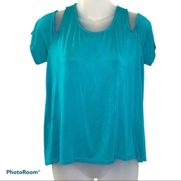 Mossimo Teal Cold Shoulder Short Sleeve Top Size Small - Picture 1 of 3